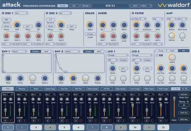 Attack 3 by Waldorf percussion synth plugin interface