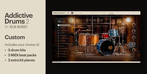 Addictive Drums 2 Custom Collection drum plugin by XLN Audio interface