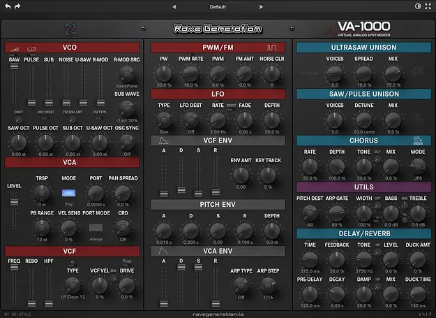 VA-1000 by Rave Generation virtual analog synth plugin interface