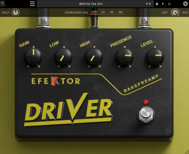 EFEKTOR BASS DRIVER by Kuassa bass preamp plugin interface
