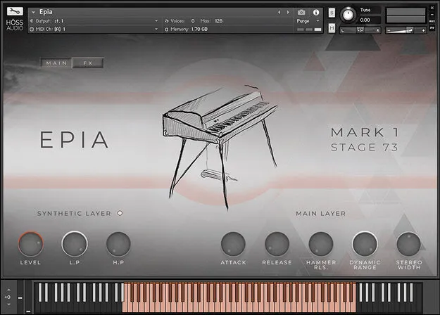 Epia electric piano plugin interface by Loot Audio for Kontakt