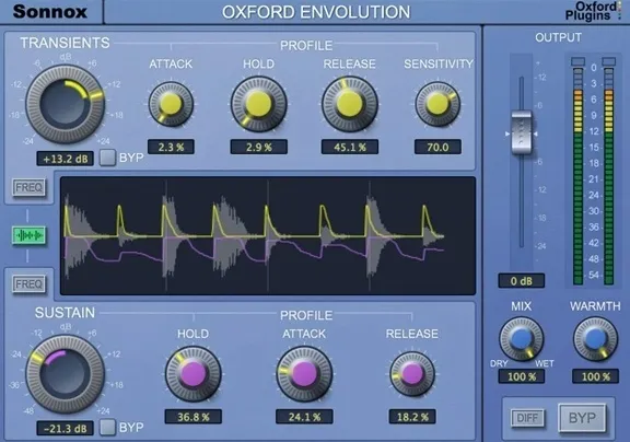Oxford Envolution envelope shaper plugin interface by Sonnox
