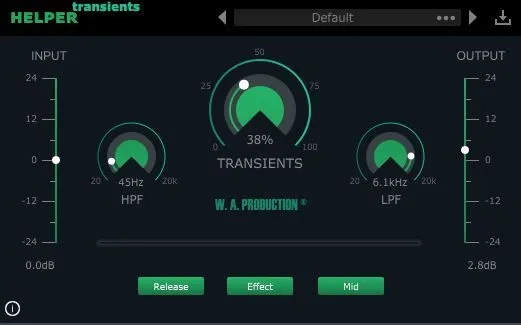 Helper Transients 2 by W. A. Production transient shaper plugin interface