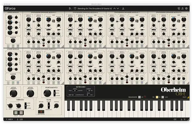 OB-E Oberheim 8-Voice synth plugin interface by GForce Software