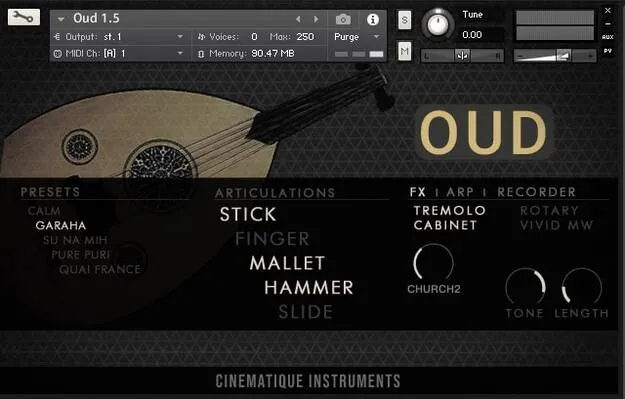 Oud v1.5 by Cinematique Instruments Kontakt instrument interface
