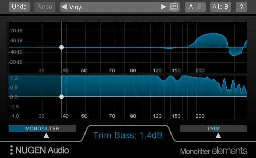 Monofilter Elements bass management plugin by NUGEN Audio interface