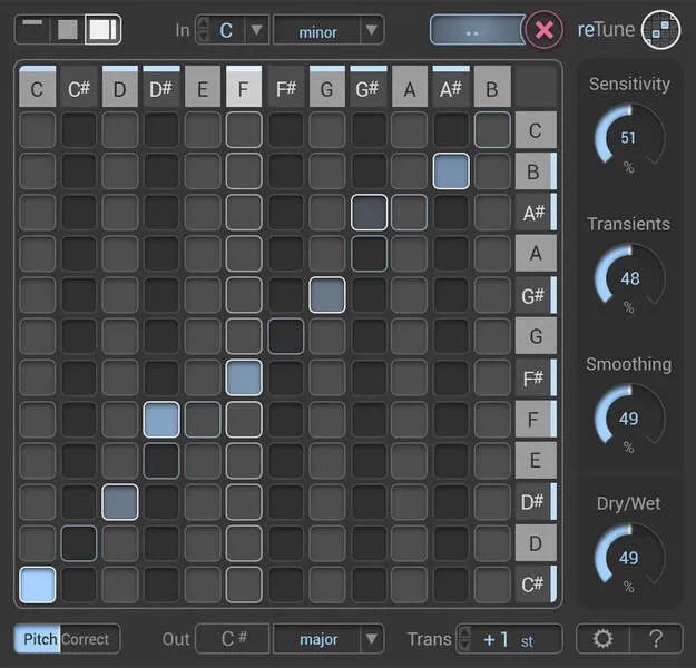 reTune pitch shifter plugin by zplane interface
