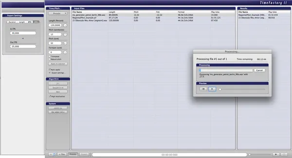 TIME FACTORY II Zynaptiq time stretching and pitch shifting application interface on Mac