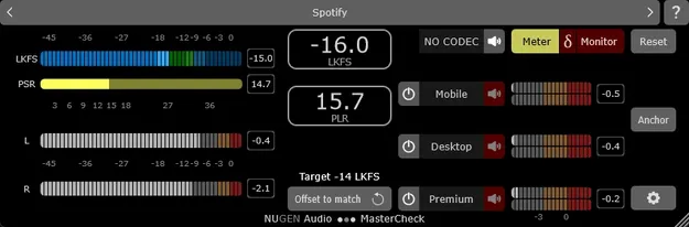MasterCheck 2 by NUGEN Audio mastering plugin interface