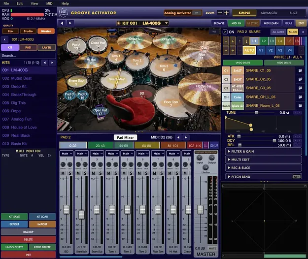 Groove Activator acoustic drum instrument by AJITO SOUNDS plugin interface
