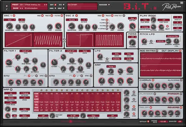 BIT-2 by Rob Papen analog synth plugin interface