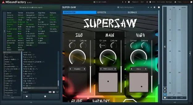 MSoundFactoryLE by MeldaProduction instrument plugin interface