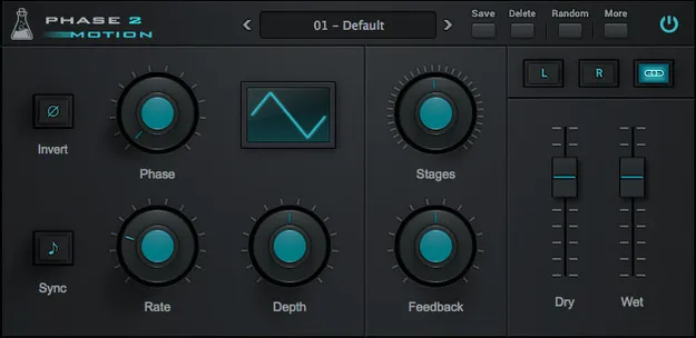 Phase Motion 2 stereo phaser plugin interface by AudioThing
