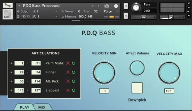 PDQ Bass by Iamlamprey bass guitar instrument interface for Kontakt
