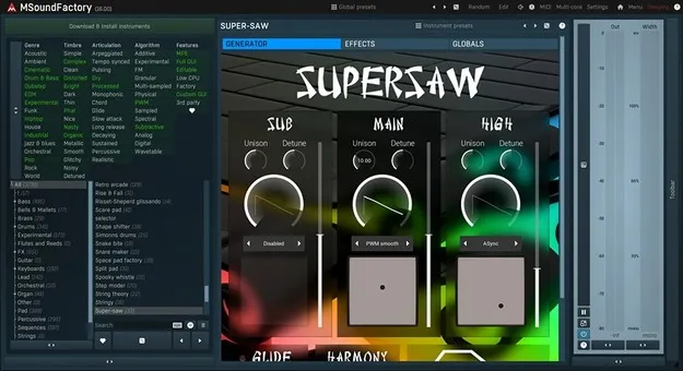 MSoundFactory by MeldaProduction modular instrument plugin interface