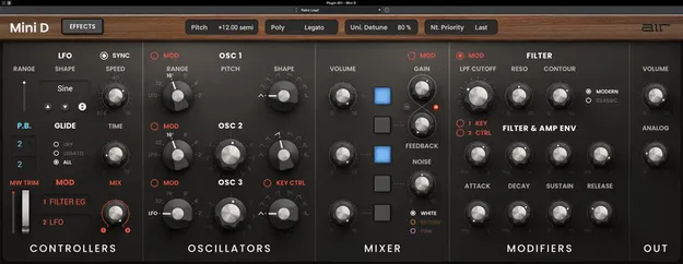 Mini D synth plugin interface by AIR Music Technology