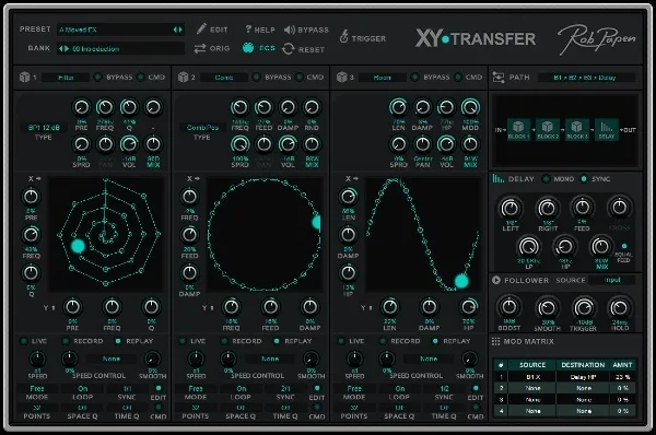 XY-Transfer by Rob Papen multi-effect plugin interface