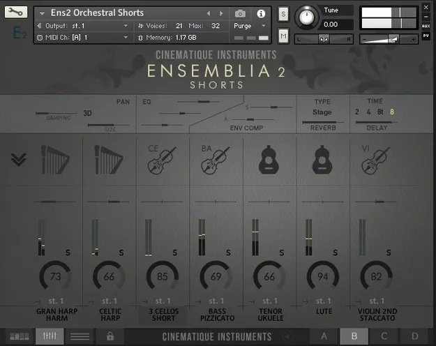 Ensemblia 2: Orchestral Shorts preset pack artwork for Kontakt