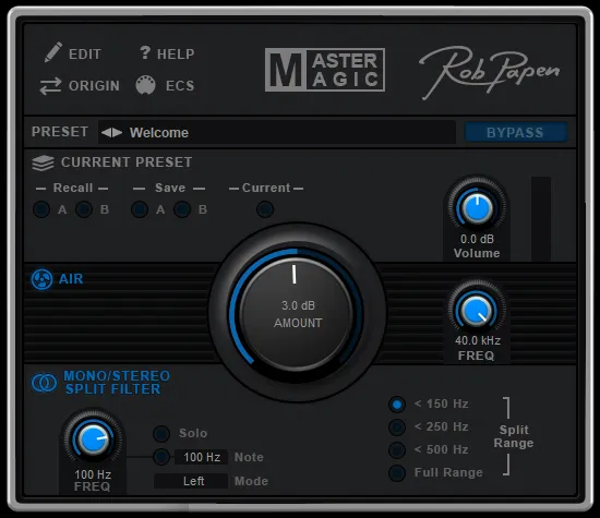 MasterMagic by Rob Papen mastering effects plugin interface