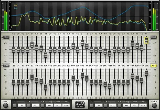 GEQ Graphic Equalizer by Waves 30-band EQ plugin interface