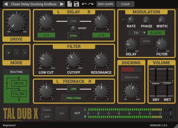TAL-Dub-X by TAL delay effect plugin interface