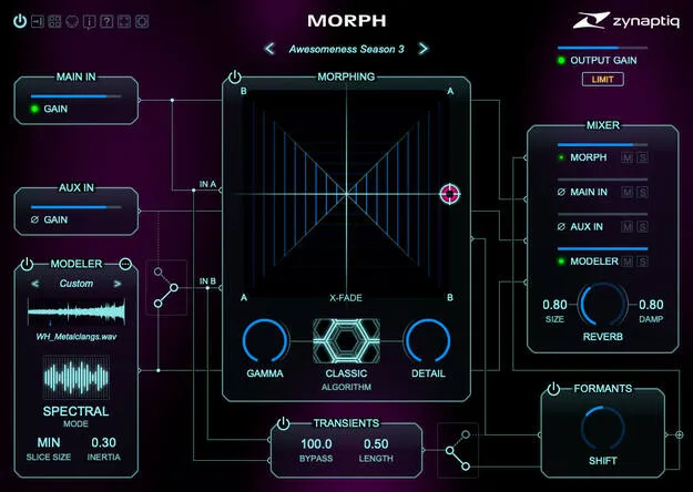 MORPH 3 by Zynaptiq audio morphing plugin interface