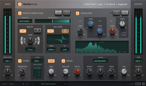 SSL Guitarstrip guitar channel strip plugin interface by Solid State Logic
