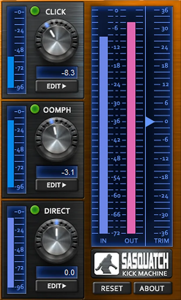 Sasquatch Kick Machine by Boz Digital Labs kick drum enhancer plugin interface