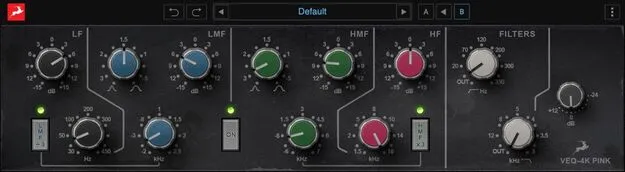 VEQ-4K PINK EQ plugin interface by Antelope Audio