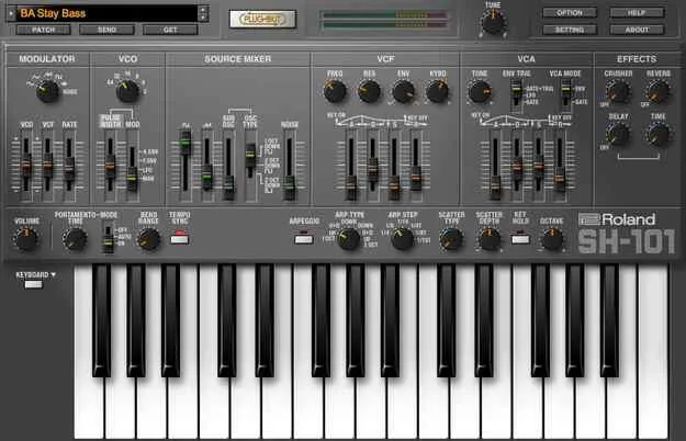 SH-101 by Roland software synth plugin interface