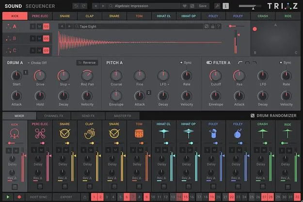 Triaz by Wave Alchemy drum machine plugin interface