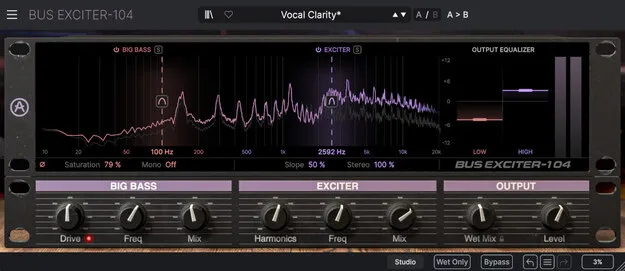 Bus EXCITER-104 by Arturia audio effects plugin interface