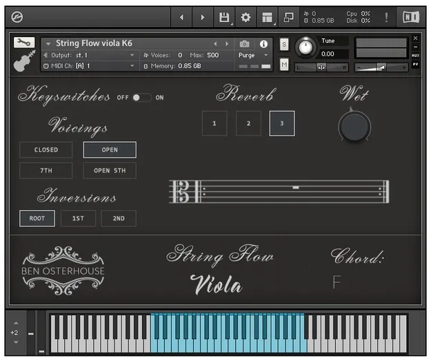 String Flow Viola by Ben Osterhouse Kontakt viola instrument interface
