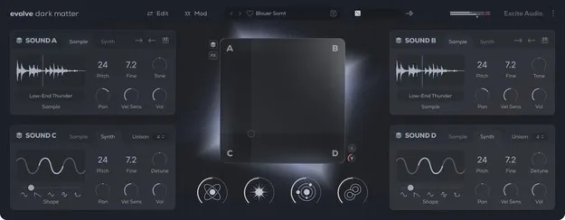 Evolve Dark Matter Lite synth plugin interface by Excite Audio