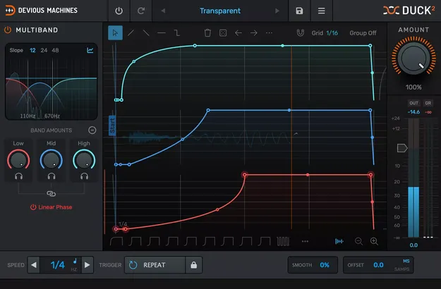 Duck 2 by Devious Machines envelope shaper plugin interface