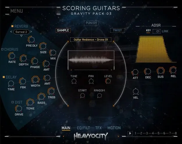 Scoring Guitars by Heavyocity Kontakt guitar instrument interface
