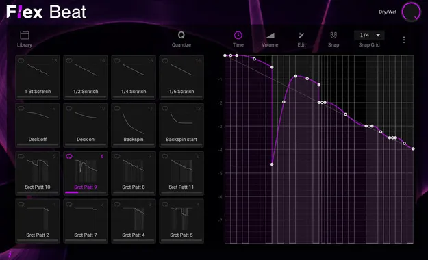 Flex Beat sampler plugin interface by AIR Music Technology with pattern pads