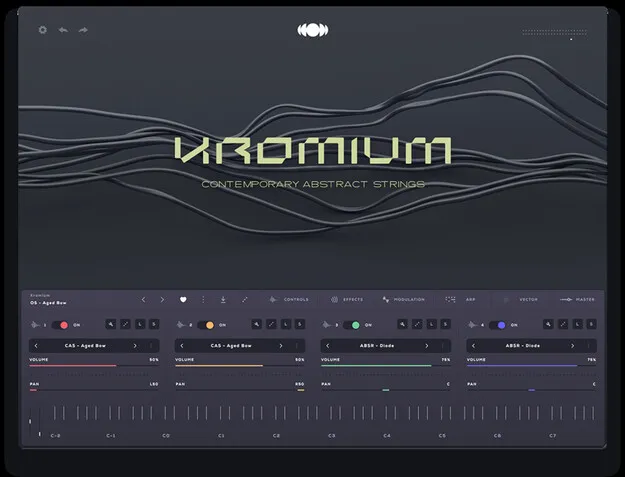 Kromium Soundbox instrument by Audiomodern string library interface